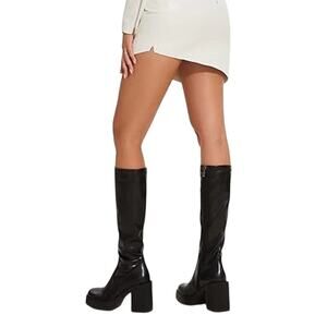 Wet Kiss Black Matte Faux Leather Knee-High Chunky Heel Boots - 9 (NWB)